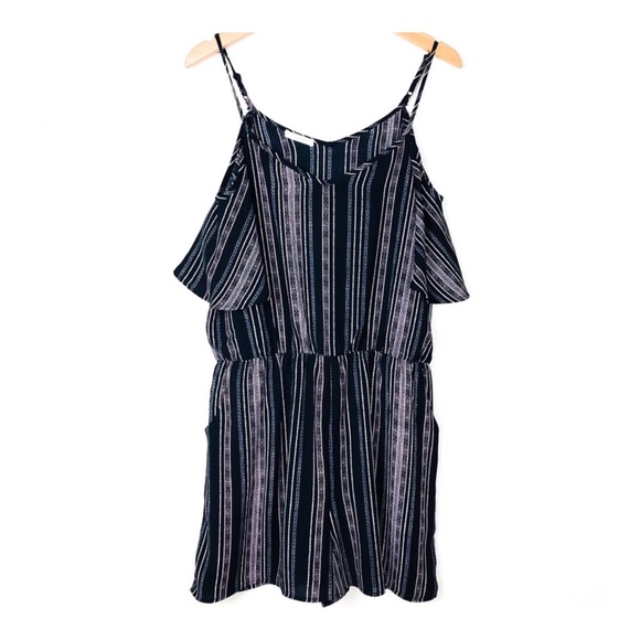 Maurices Pants - 🌸 Maurices Black Striped Cold Shoulder Romper M/L